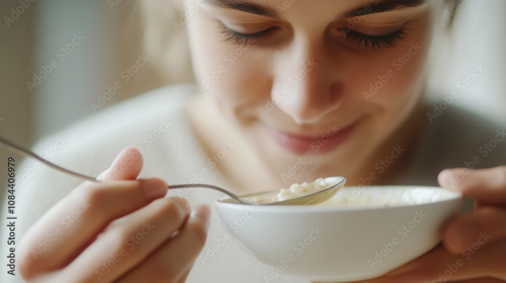 Close-up enjoyment of warm soup tasting for culinary exploration Close-up enjoyment of warm soup tasting for culinary exploration