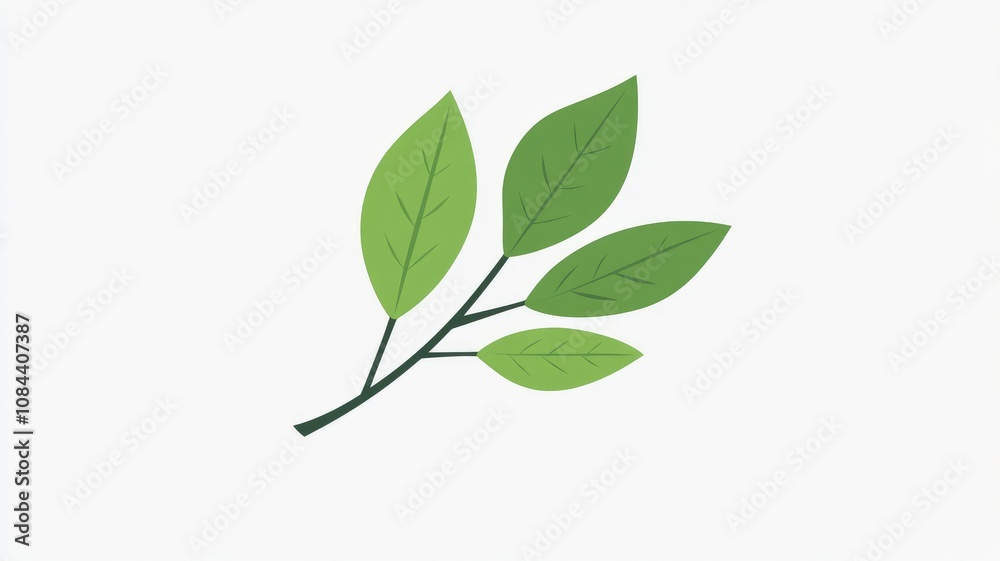 Simple green branch with five leaves, minimalist design Simple green branch with five leaves, minimalist design