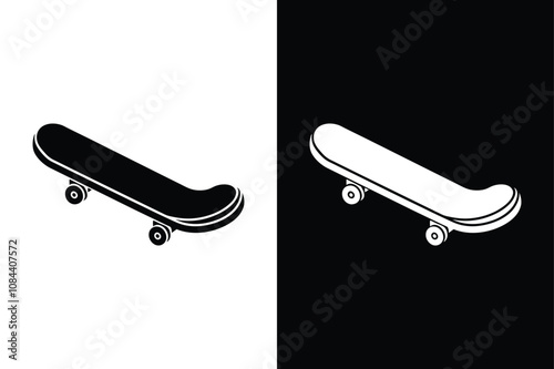 Skateboard icon silhouette on White Background Vector Art Illustration on white background.