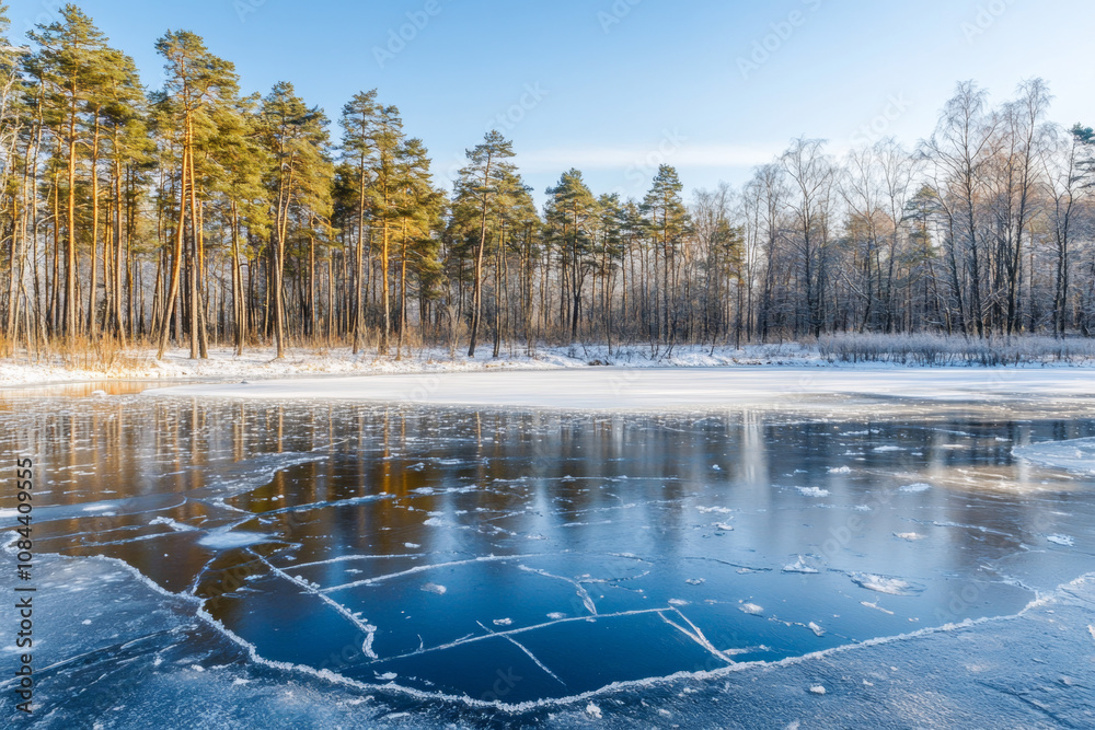 Mountain lake in early spring, thaw, drifting ice Mountain lake in early spring, thaw, drifting ice