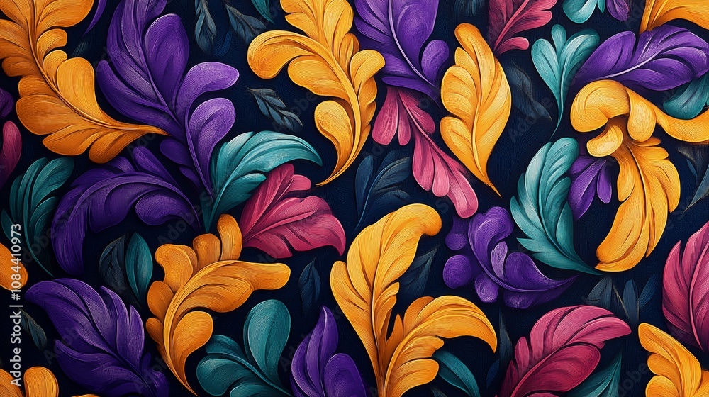 Floral pattern with leaves and swirls Floral pattern with leaves and swirls