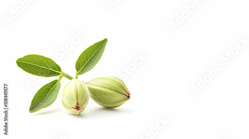 Jojoba seed with texture isolated on a bright white background. 4k image