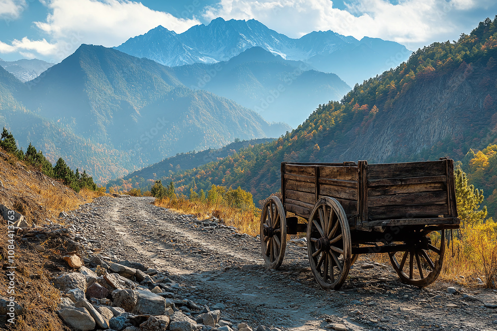 Fototapeta premium Old wooden cart in the mountains.