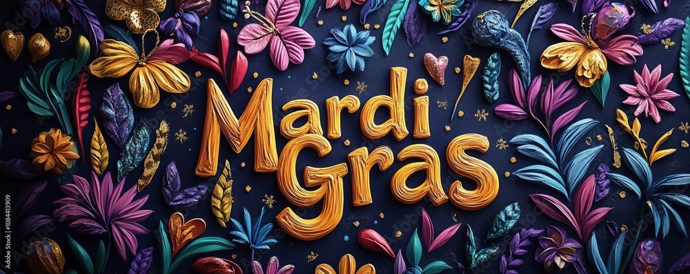 Fototapeta premium Floral elements celebrate Mardi Gras