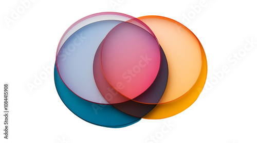 Venn diagram with three overlapping circles in distinct colors on a white background, no shadows photo