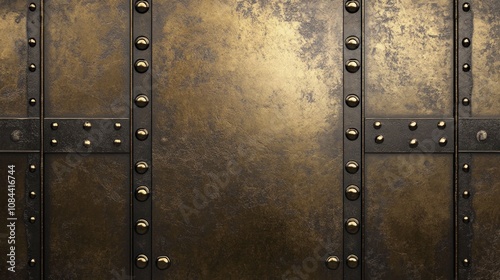 Rustic Metallic Texture: Bronze and Black Metal Wall with Rivets and Bands