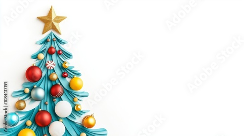 Colorful Christmas tree with festive decorations.