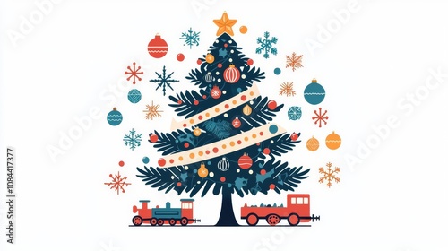 Festive Christmas tree with colorful ornaments.