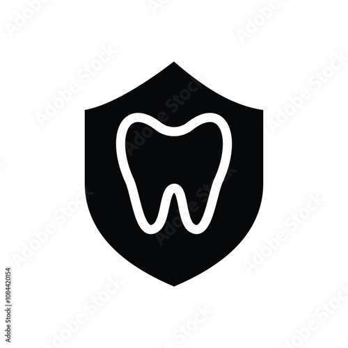 Dental teeth care shield protection icon vector. Tooth protection bacteria symbol flat black solid icon
