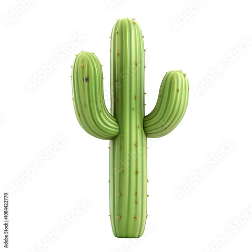 3d rendered image of a green cactus plant with two arms, set against a transparent backdrop