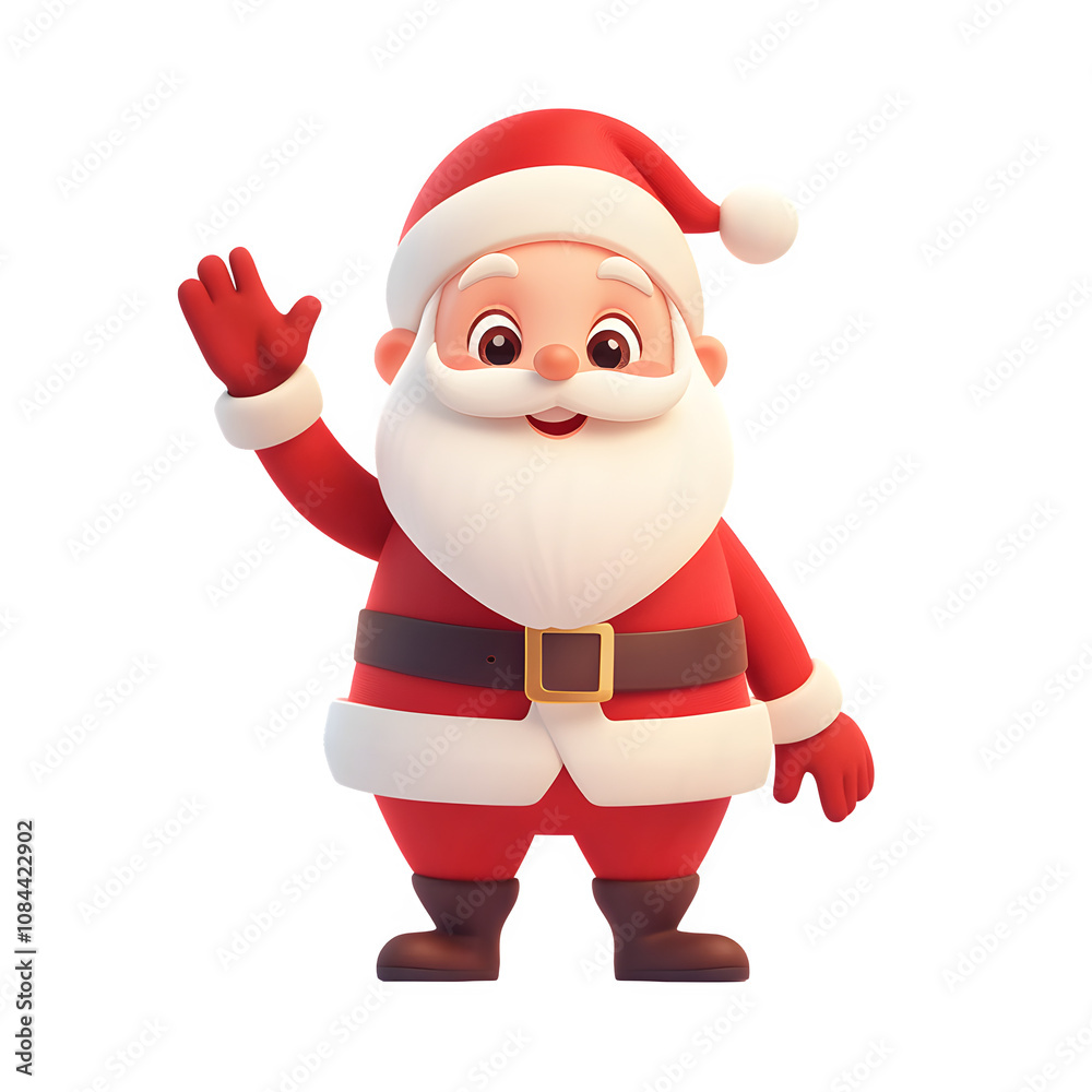 Obraz premium Smiling santa claus waving hand, 3d render on transparent background, christmas card design element