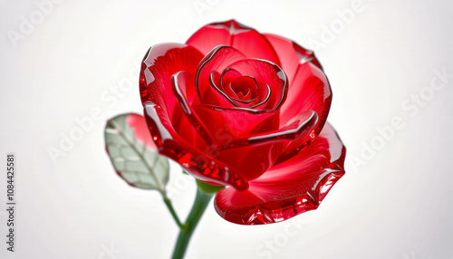 Crimson Glass Rose: A captivating close-up of a handcrafted red glass rose, showcasing exquisite detail and vibrant color.