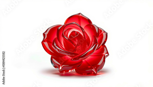 Crimson Glass Rose: A captivating close-up of a handcrafted red glass rose, showcasing exquisite detail and vibrant color.
