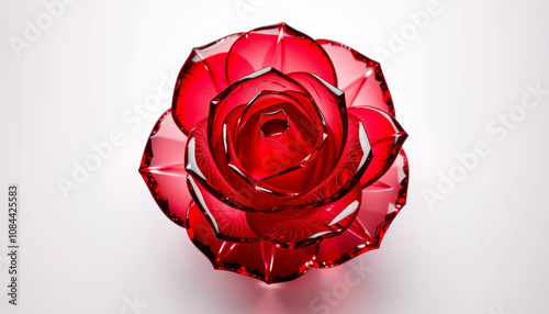 Crimson Crystal Rose: A captivating image of a meticulously crafted, ruby-red glass rose, showcasing exquisite detail and a sense of timeless elegance. 