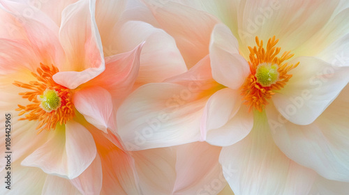 Delicate pastel flowers showcasing soft petals and vibrant stamens in a serene natural setting
