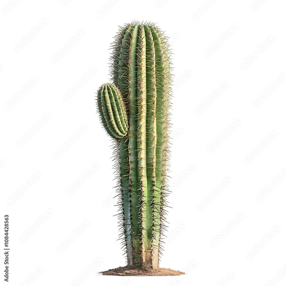 Naklejka premium 3d rendered realistic tall saguaro cactus with small offshoot, isolated on a transparent background