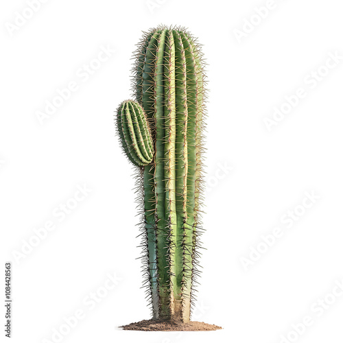 3d rendered realistic tall saguaro cactus with small offshoot, isolated on a transparent background