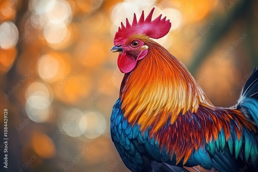 Fototapeta premium Vibrant Rooster with Stunning Colorful Feathers