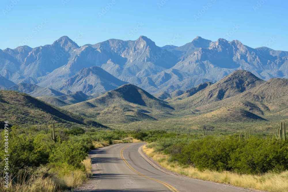 Naklejka premium Serene Road Through Mountain Landscape