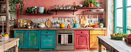 Wallpaper Mural A creatively colorful kitchen with wooden furniture and eclectic decor Torontodigital.ca