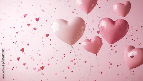 Wallpaper Mural Floating heart balloons on a blank display mockup creating a romantic atmosphere perfect for Valentine's Day celebrations. Torontodigital.ca