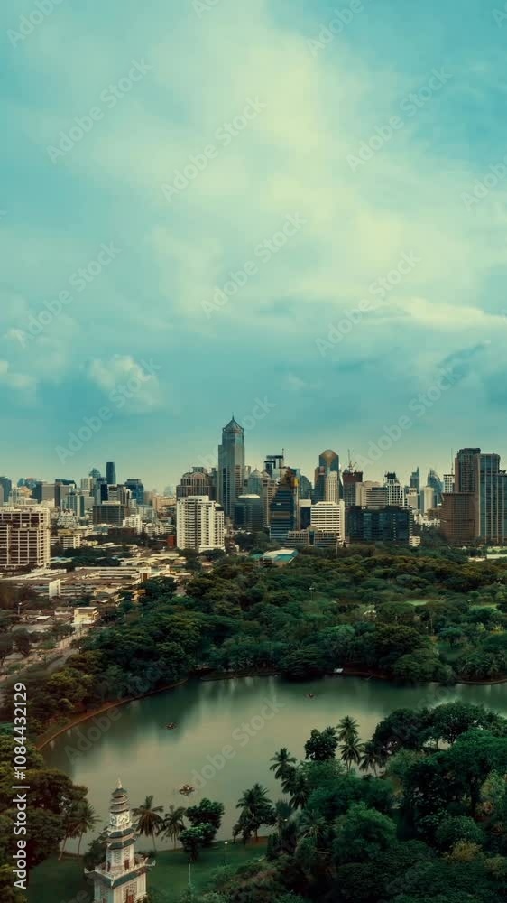 Time lapse public park and high-rise buildings cityscape in metropolis city center . Green environment city and downtown business district in panoramic view . Time lapse public park and high-rise buildings cityscape in metropolis city center . Green environment city and downtown business district in panoramic view .