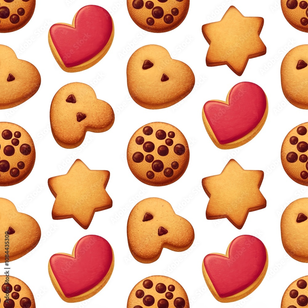 A Vibrant design filled with an assortment of cookies, featuring iconic shapes such as moons, and leaves, perfect for baking enthusiasts