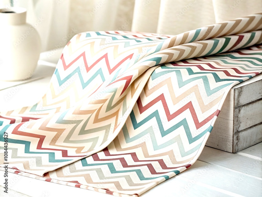 Obraz premium Decorative Fabric Patterns for Wrapping Paper and Banners Featuring Retro Zigzag Waves and Horizontal Lines in Minimalist Style for Modern Home Decor