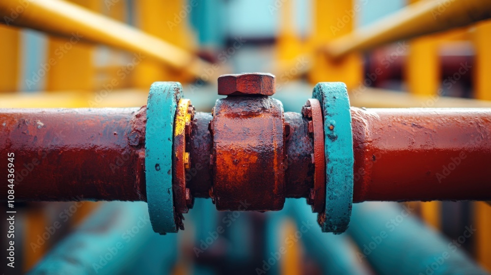Rusty Industrial Pipe Close-Up: A Vivid Image of Aged Metal and Teal Accents Rusty Industrial Pipe Close-Up: A Vivid Image of Aged Metal and Teal Accents