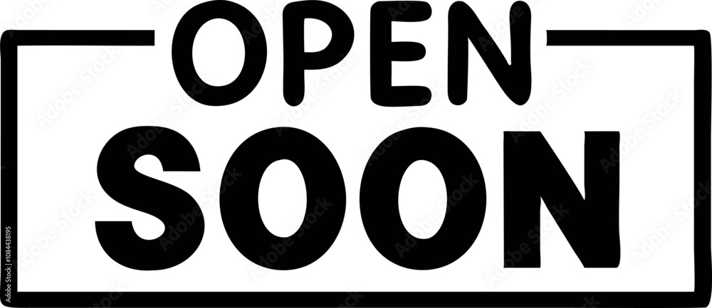 Open soon sign black and white minimalist hanging sign board billboard on a white background Open soon sign black and white minimalist hanging sign board billboard on a white background