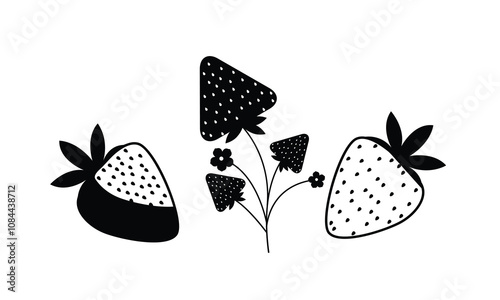 Strawberry  Vector bundle, Clipart, Silhouette, Vector, icons, illustration, design.