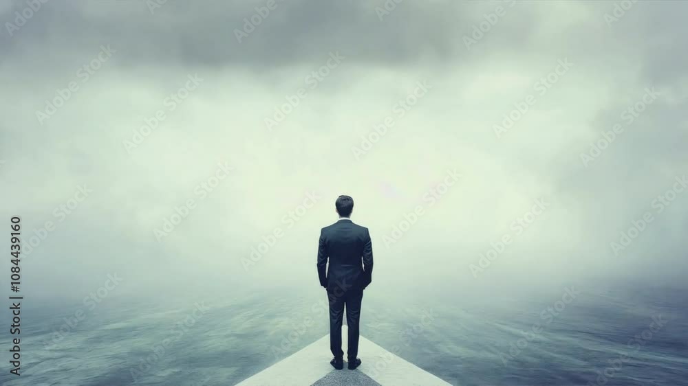 A man stands on a road, looking off into the distance A man stands on a road, looking off into the distance