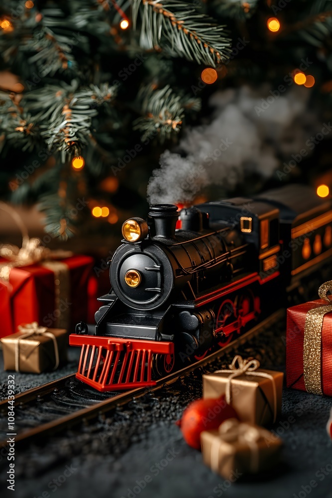custom made wallpaper toronto digitalA nostalgic Christmas scene with a classic toy train steaming through a festive setting.