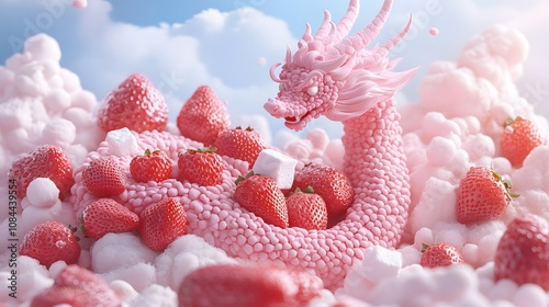 Pink Marshmallow Dragon, Sweets, Candies, Abstract Image, Texture, Pattern Background, Wallpaper, Cover and Screen for Smartphone, PC, Laptop, 9:16 and 16:9 Format