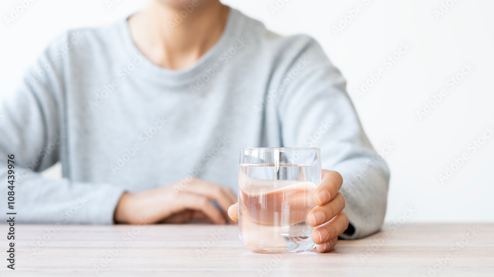 Water concept, Woman Drinking Water on white background Water concept, Woman Drinking Water on white background