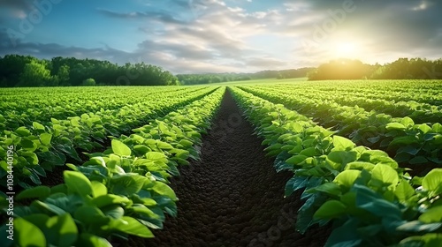 Green ripening soybean field, agricultural landscape AI Generated