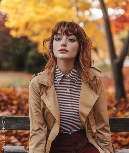 Rugbycore autumn fashion: chic outdoor portrait in vibrant fall colors photo