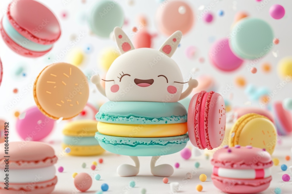 Playful bunny macaron delight: cute and colorful fun Playful bunny macaron delight: cute and colorful fun