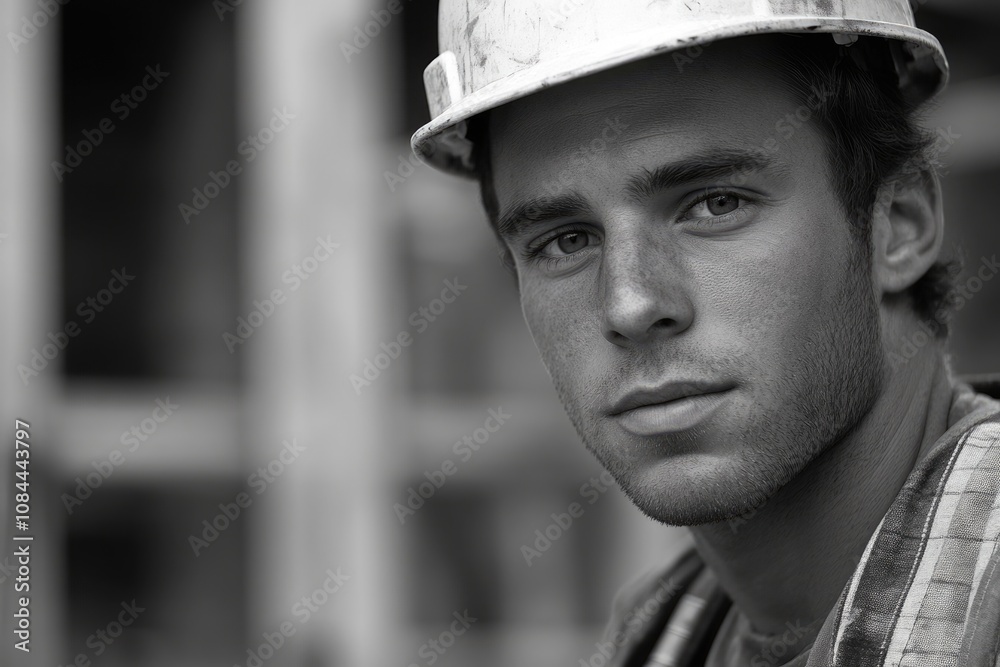 Energetic Young Male Construction Worker in Hard Hat Overseeing Building Project Design Energetic Young Male Construction Worker in Hard Hat Overseeing Building Project Design