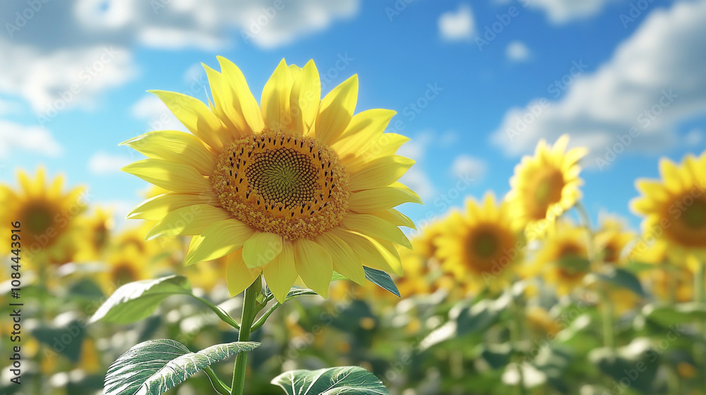 Bright sunflowers bloom in a vibrant field under a clear blue sky during summer Bright sunflowers bloom in a vibrant field under a clear blue sky during summer