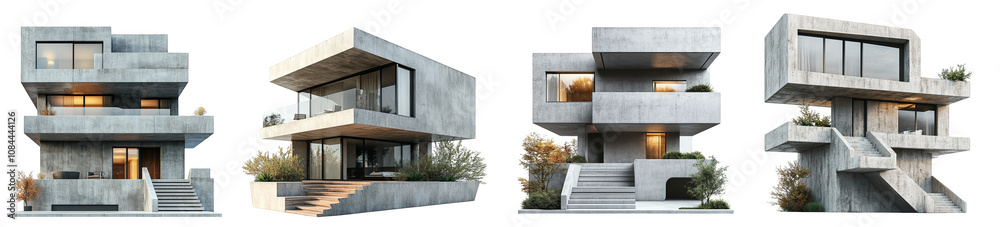 modern concrete houses design showcasing unique architecture transparent background