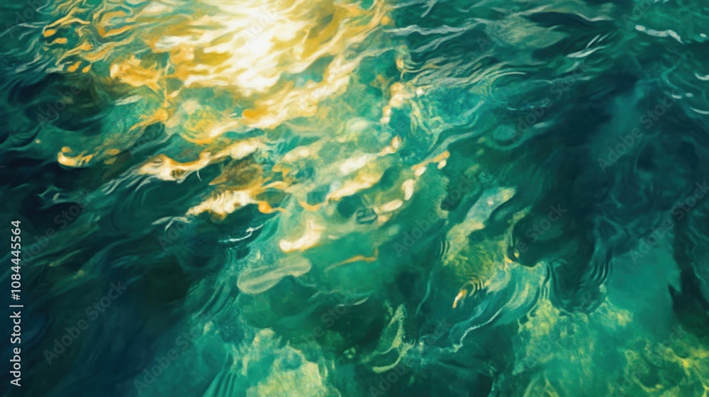 Fototapeta premium Beneath the Ocean’s Surface with Sunlight Rays