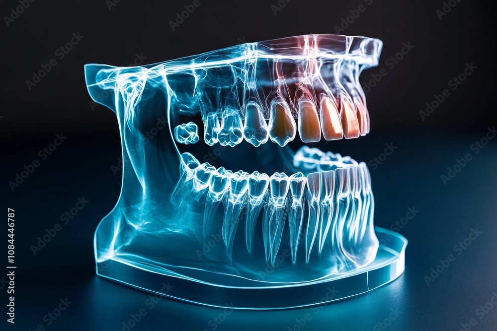 Realistic X-ray of a dental scan showing teeth alignment and jaw ...