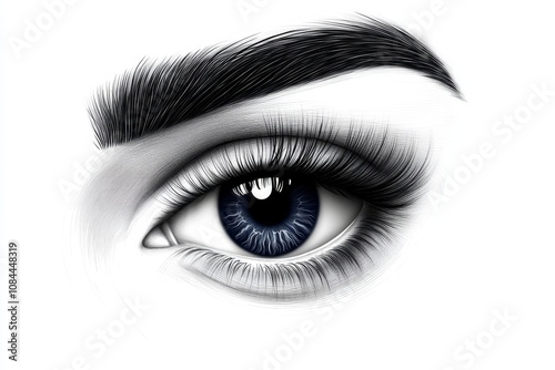 Simple, elegant design of a womanâ€™s eye in minimal line art, capturing a serene expression