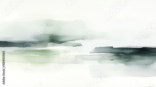 Abstract Watercolor Landscape: Serene Greens and Tranquil Horizons