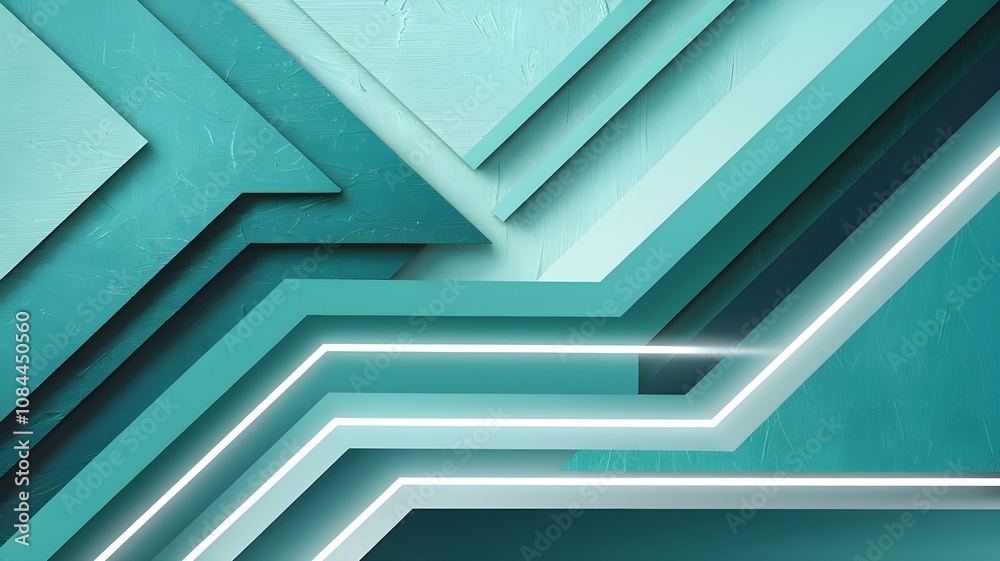 Naklejka premium Dynamic Geometric Abstract Composition: A Modern Display of Layers and Shadows in Soft Turquoise Shades, Ideal for Creative Design and Backgrounds