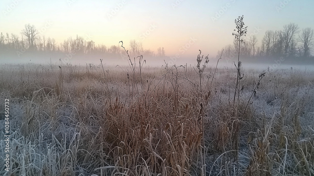Misty Meadow at Sunrise: A Breathtaking Winter Landscape Misty Meadow at Sunrise: A Breathtaking Winter Landscape