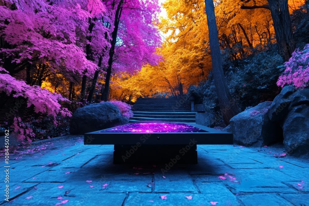 Obraz premium Watercolor of a scenic video shoot setup in nature, with vibrant colors and a calming atmosphere