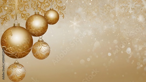 festive close up of shiny gold ornaments background with copy space
