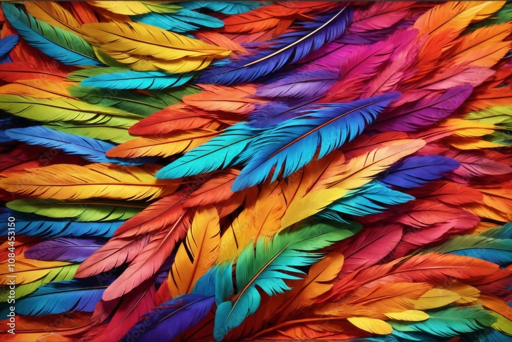 Obraz premium Rainbow Feather Background, Rainbow Colorful Feather Wallpaper, Multicolor Feathers Background, Colorful Feather Texture, AI Generative